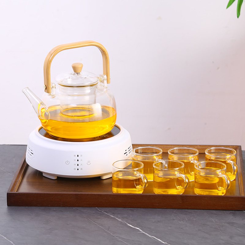 Wooden Case Electric Tea Maker Set - Square-Handle Kettle