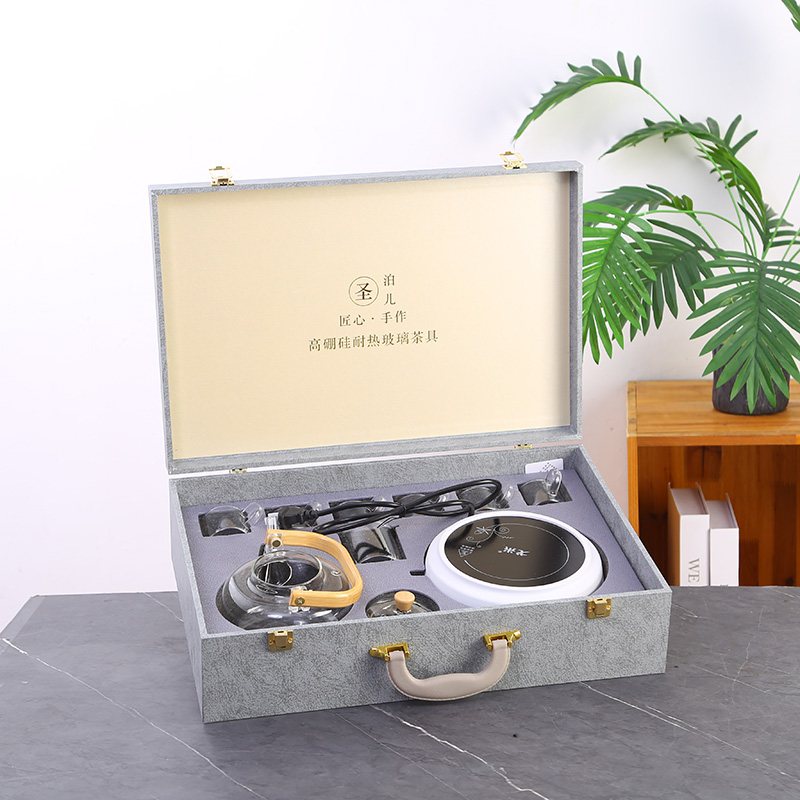 Wooden Case Electric Tea Maker Set - Square-Handle Kettle view 3