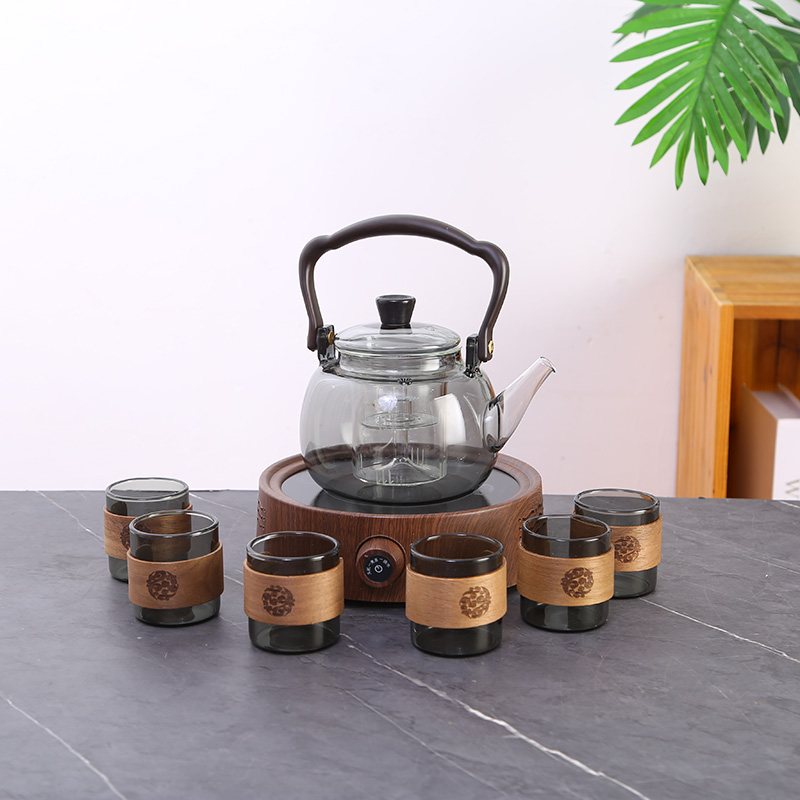 Wooden Case Electric Tea Maker Set - Lotus Smoky Kettle