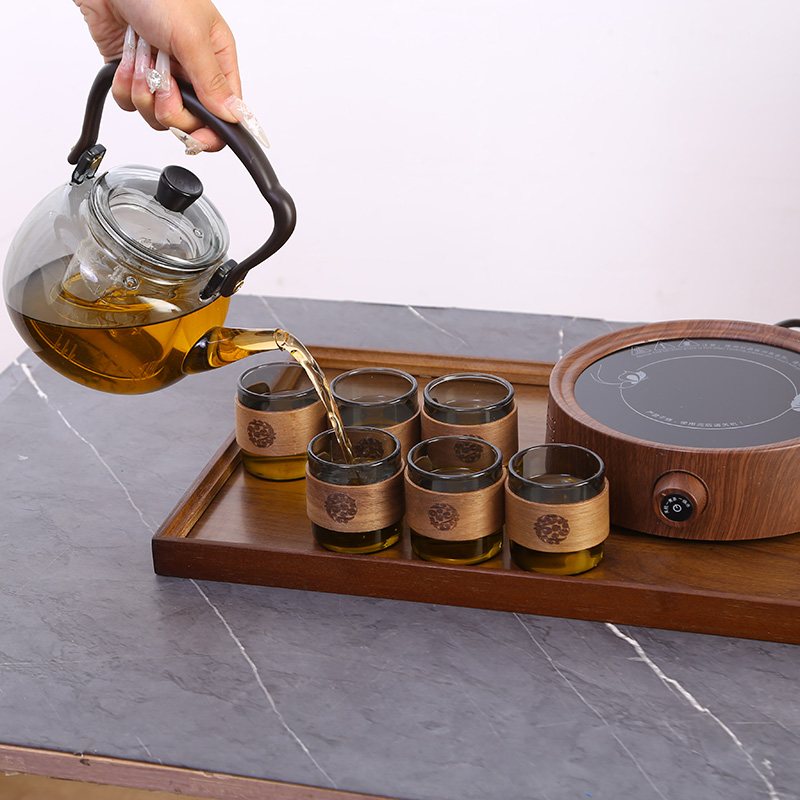 Wooden Case Electric Tea Maker Set - Lotus Smoky Kettle view 2