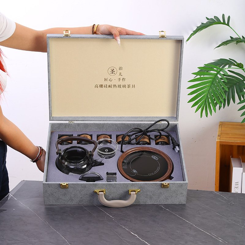Wooden Case Electric Tea Maker Set - Lotus Smoky Kettle view 3