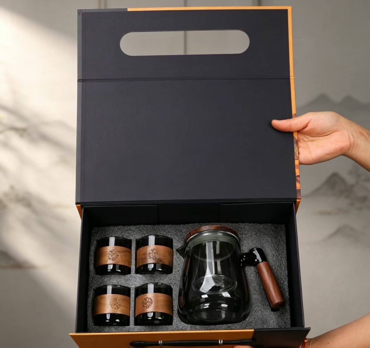 Thousand Mountains One-Touch Piao Yi Teapot Set - Smoky Grey