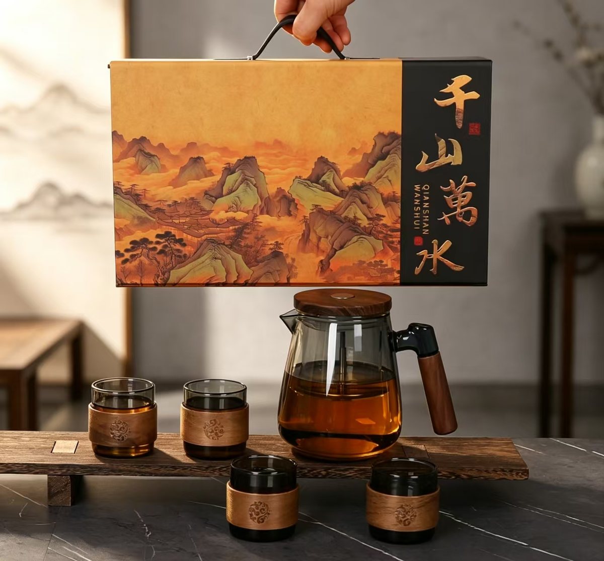Thousand Mountains One-Touch Piao Yi Teapot Set - Smoky Grey view 3