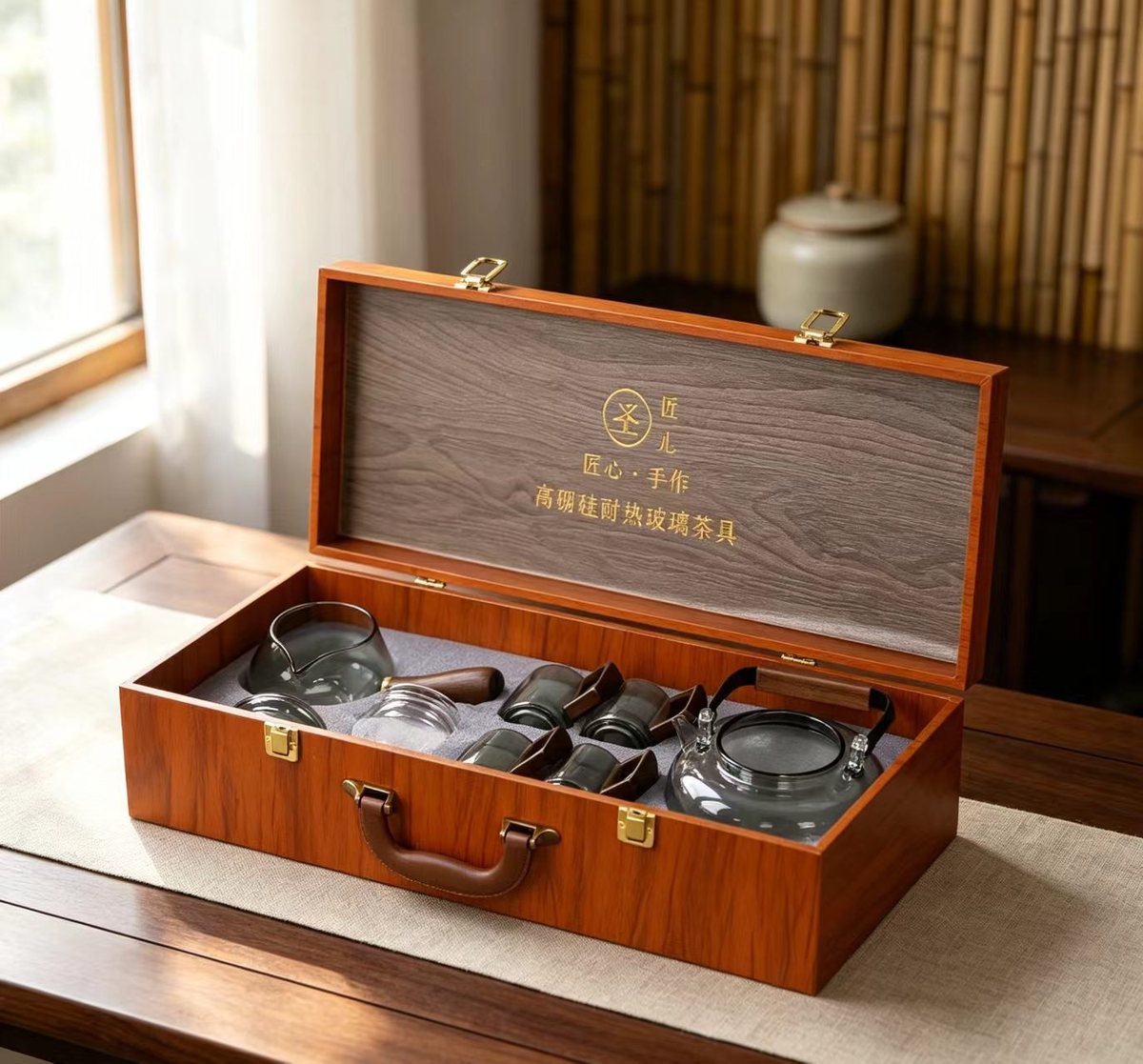 Premium Tea Gift No.1 - Wooden Case Tiliang Kettle Set view 2