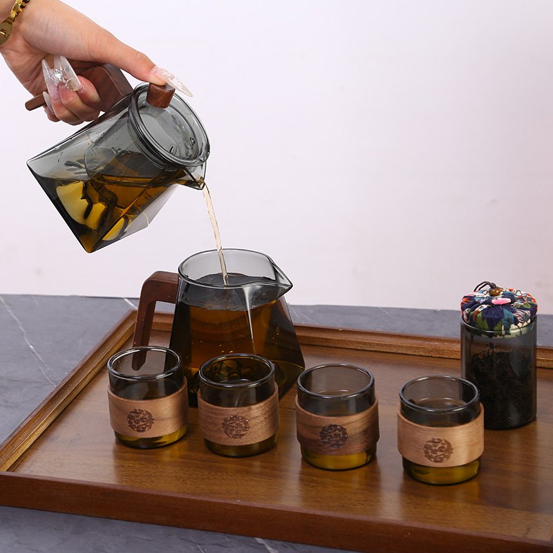 Silk-screen printed glass tea set